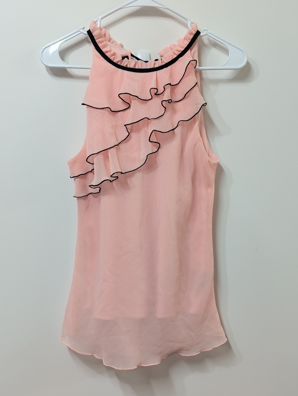 BCX Blush Pink Chiffon Ruffle Halter Blouse